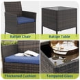 thumbnail image 4 of 3-Piece Patio Furniture Set PE Rattan Wicker Outdoor Chairs with Cushions Glass Coffee Table Steel Frame for Garden Deck Porch, 4 of 8