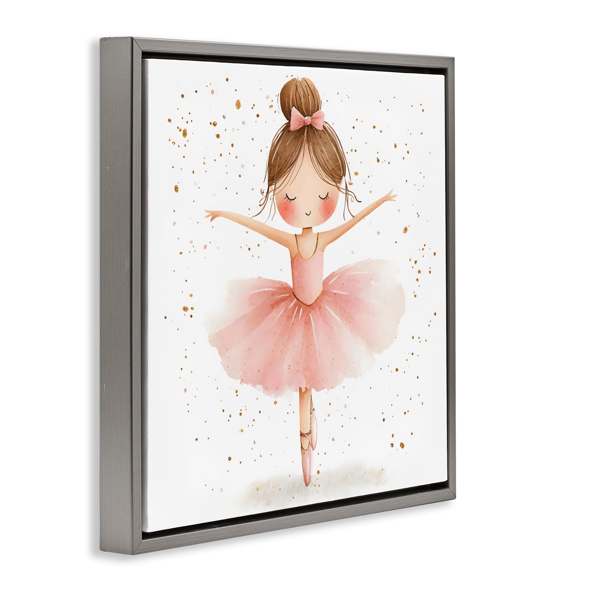 Stupell Industries Sweet Ballerina Pose Gray Framed Floater Canvas Wall Art, design by Creative Studio
