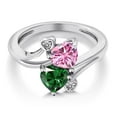 thumbnail image 3 of Gem Stone King 925 Sterling Silver Pink Moissanite Green Nano Emerald and White Diamond Ring for Women (1.53 Cttw, Heart Shape 6MM, Gemstone Birthstone, Size 8), 3 of 6