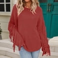thumbnail image 5 of UJNDER Women Casual Large Size Pullover Sweater Tassel Long Sleeve Loose Round Neck Sweater Top Cozy Sweaters for Women Red L, 5 of 8