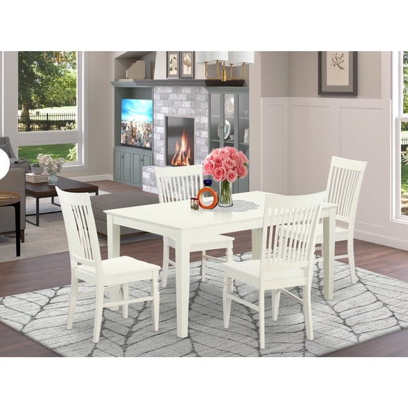 Gothic Dining Set - 5 Piece Table & Chair Set - Linen White Finish - Solid Wood Dining Room Furniture