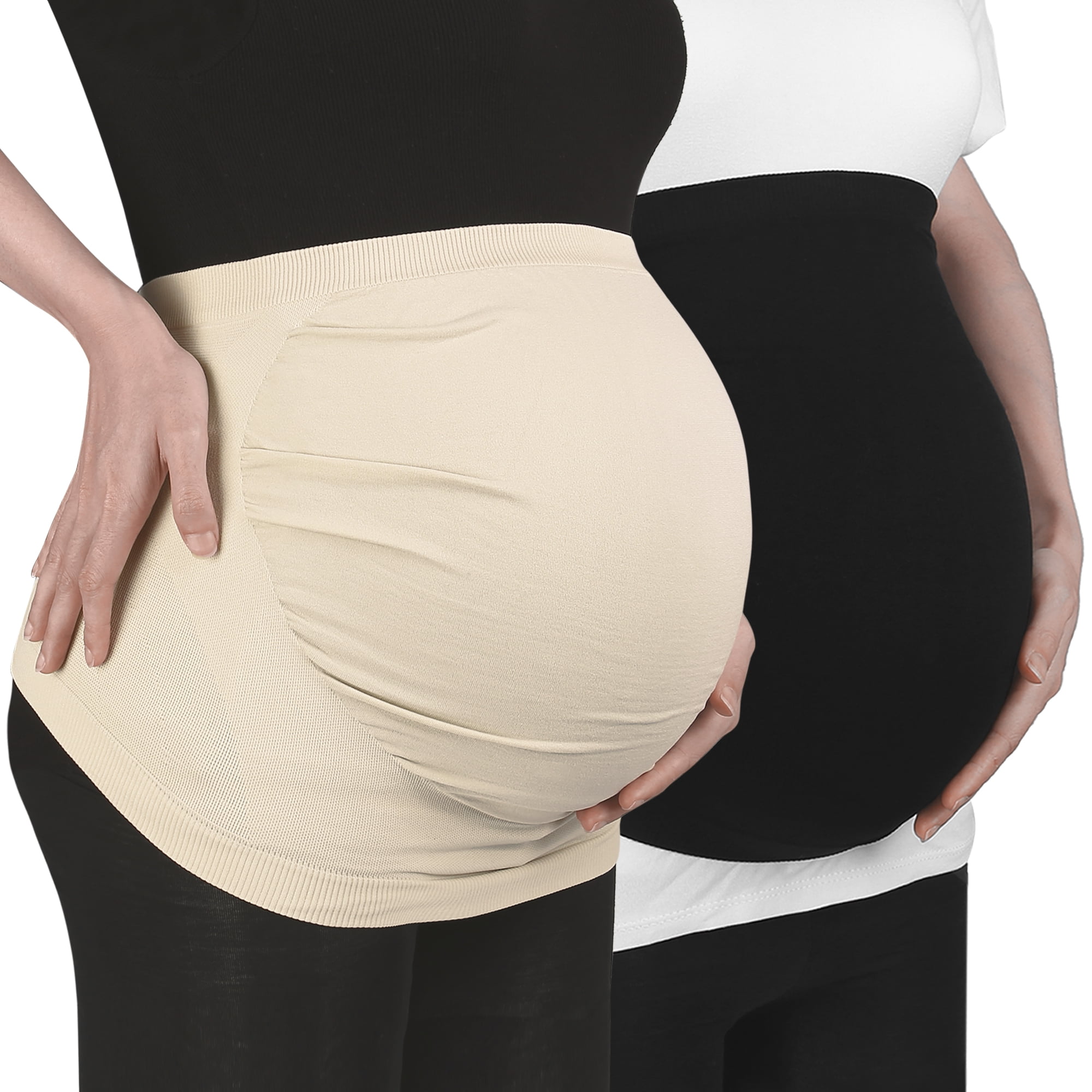 Vocoste Belly Bands for Pregnant Women XXL Black Beige Nylon 2 Pcs