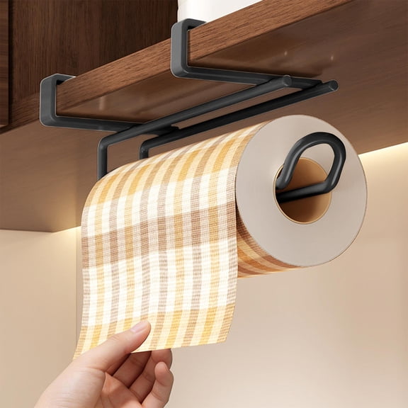 Fmxomd Paper Towel Holder Under Cabinet - Hanging Paper Towel Holders, Cabinet Paper Towel Holder, Space-Saving Paper Towel Hanger for Cabinets, Stainless Steel, Black, 1 Pack