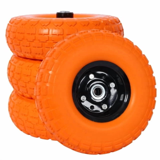 Rueda y neumático de espuma de PU libre para uso pesado - 4.10/3.50-4", diámetro de 10", agujero de perforación de eje de 5/8"