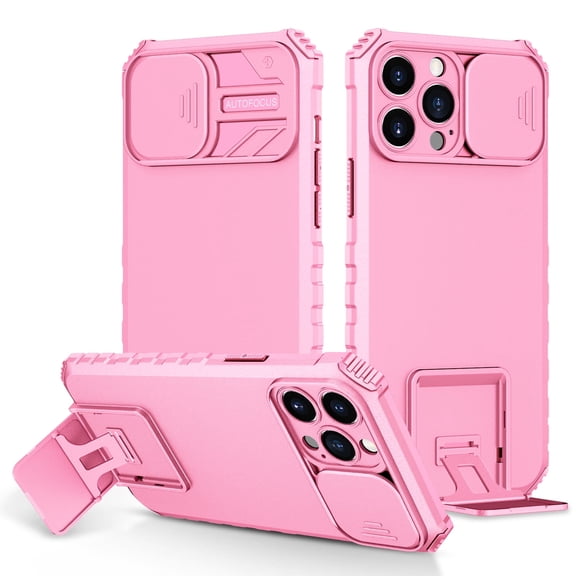 iPhone 15 Pro Max Case with Slide Camera Cover, Kickstand Rugged Military Grade Shockproof TPU Rubber Silicone Hard PC Back Phone Cover  Apple iPhone 15 Pro Max 5G 6.7 inch, Pink