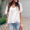 thumbnail image 6 of Womens Summer V Neck Chiffon Blouses Ruffle Short Sleeve V Neck Solid T Shirts Tops Dressy Casual Loose Tunic Tees Shirts, 6 of 7