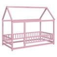 thumbnail image 2 of Bellemave Twin Floor Bed, Wood Twin Size House Bed Frame with Fence, Montessori Floor Bed for Bedroom (Pink), 2 of 8