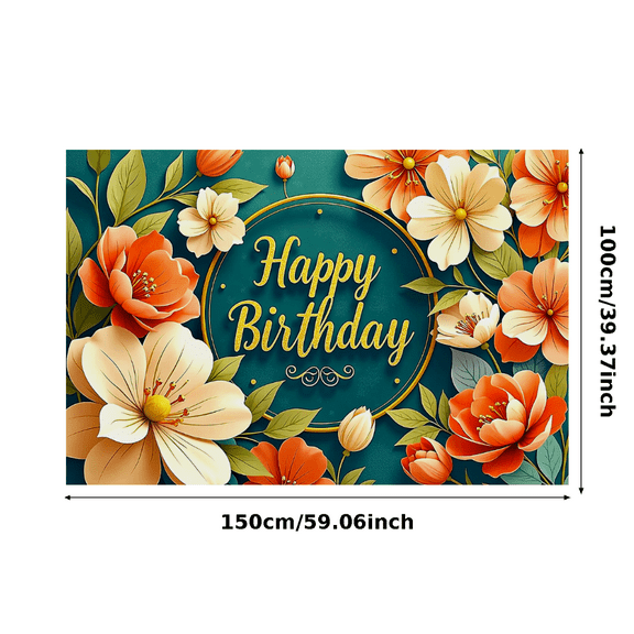 Floral Design Happy Birthday Banner Background Party Decoration Backdrop for Birthday Parties Photography Props Event Decorations