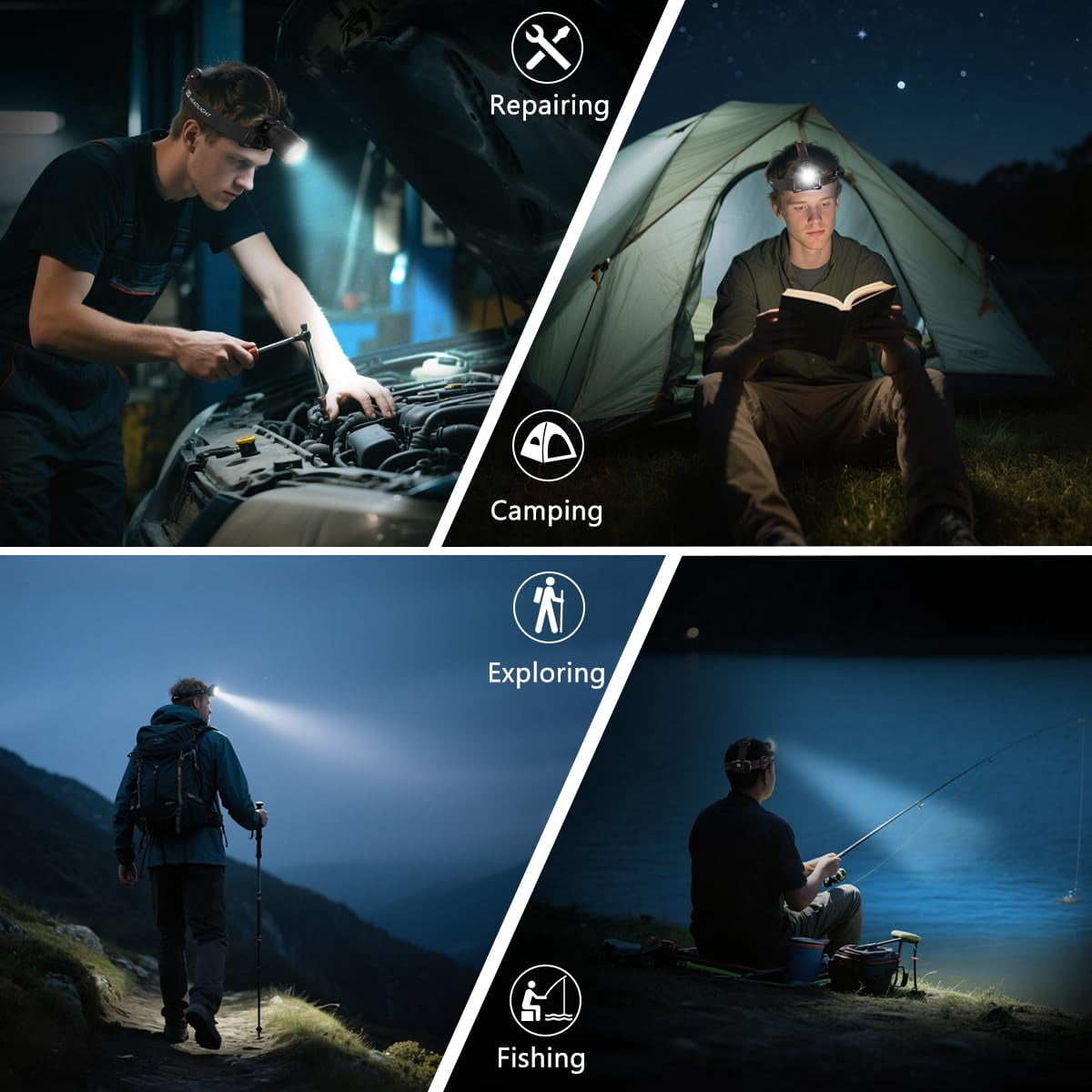 3pack Rechargeable Headlamps For Adults  3000l Super Bright Head Lamps Led 4mode Lights Forehead Hard Hat Adjustable Focus 90°headlight Waterproof Headlamp Camping