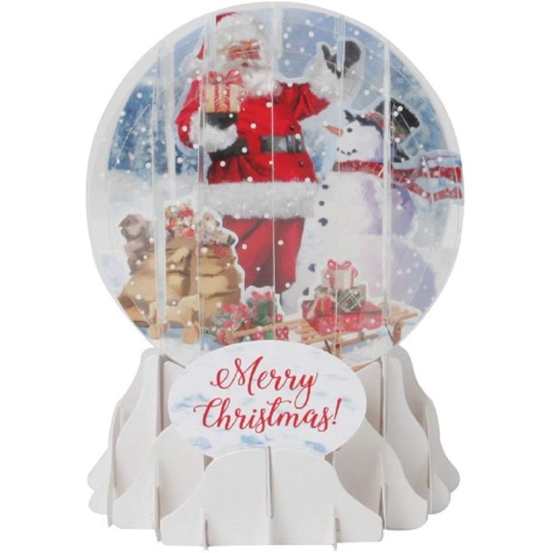 Up With Paper Santa and Snowman Pop-Up Snow Globe Christmas Card