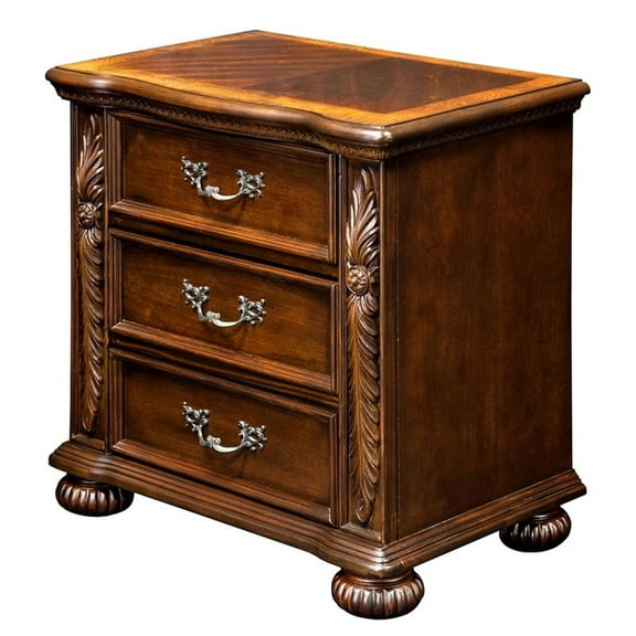 Furniture of America Eleo Traditional Wood 3-Drawer Nightstand in Brown Cherry