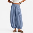 thumbnail image 2 of Womens Balloon Pants Wide Leg Barrel Pants Baggy Trousers Elastic Waist Casual Lounge Travel Pants with Pockets,L, 2 of 7