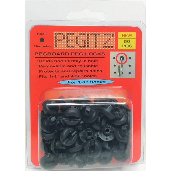 Pegitz Pegboard Peg Locks 50PCS (1/8 inch, Black)
