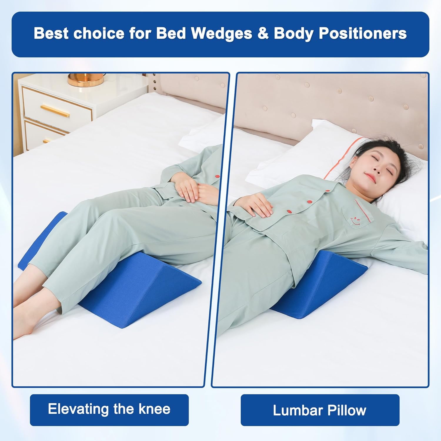 Bed Wedges & Body Positioners (3 in 1), 40 Degree Wedges for Bed Positioning,Positioning Pillows for Elderly, Wedge Pillow for Bed Sores, Side Sleeping, After Surgery, Knees Elevated,Back Pain