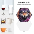 thumbnail image 6 of Honeii Colorful Wolf Head A print Leather Coaster Set of 4, ideal for safeguarding your furniture from drinks spills and effortless cleanup-Hexagon, 6 of 6