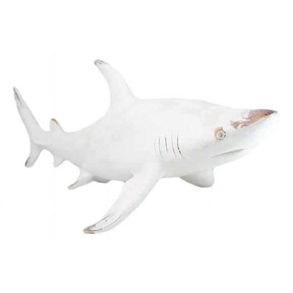 Nautical Ocean Marine Great White Shark Swimming Antiqued White Figurine 19.5"L
