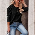 thumbnail image 3 of Suéter de punto con cuello redondo para mujer, suéter de jacquard con manga de cordero y cuello redondo para otoño e invierno, negro XL, 3 of 6