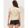 thumbnail image 4 of INSPIRE CHIC Women's Party Metallic Textured Short Sleeve Shiny Multicolor Top Light Gold XS, 4 of 5