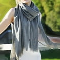 thumbnail image 5 of Fgnfyis Women's Solid Color Linen Scarf for All Season Beach Strip Scarf Lightweight and Breathable for Sun Protection Dark Gray, 5 of 8