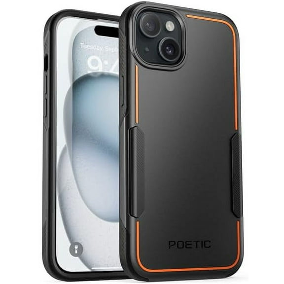 Poetic Neon Case for iPhone 15 plus, Dual Layer Heavy Duty Drop Protection, Black