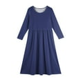 thumbnail image 5 of Abcomgle Girls Long Dress Size 14-16 Casual A-Line Long Sleeve Maxi Dress Solid Color Crew Neck Sundresses Swing Dresses with Pockets,Blue, 5 of 5