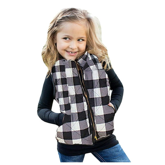 Coerni Toddler Baby Girls Boys Winter Warm Puffer Vest Kids Plaid Christmas Jacket Cute Quilted Gilet Coat Sleeveless Outerwear