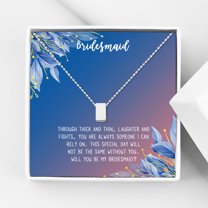 Anavia Bridesmaid Proposal Necklace, Will You Be My Bridesmaid, Bridal Party Gift Card Jewelry Necklace-[Silver Cube, Blue-Orange Gift Card]