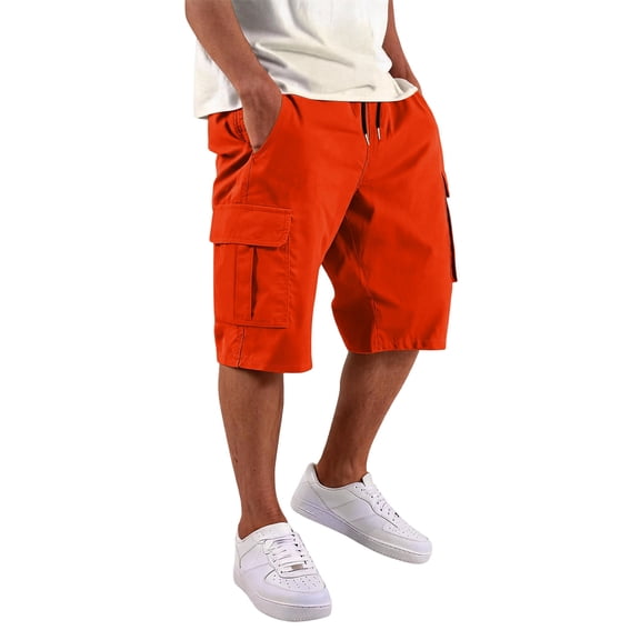 Dresfit Cargo Shorts for Men Baggy Drawstring Work Shorts Summer 2026 Knee Length Hiking Sweat Shorts Big and Tall Elastic Waist Lightweight Carpenter Shorts L