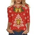 thumbnail image 2 of Craaazy Christmas Gifts For Women Crew Neck 3/4 Sleeve Xmas Shirts Funny Santa Christmas Tree Graphic Pullover Snowman Sweatshirts Womens Tops, 2 of 6