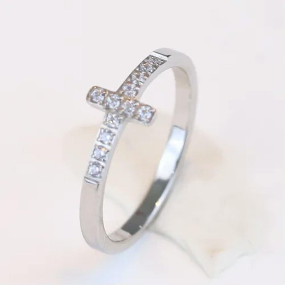 7mm Cross Silver Gold AAA CZ Band Women's 316L Stainless Steel Rings Size 6-12