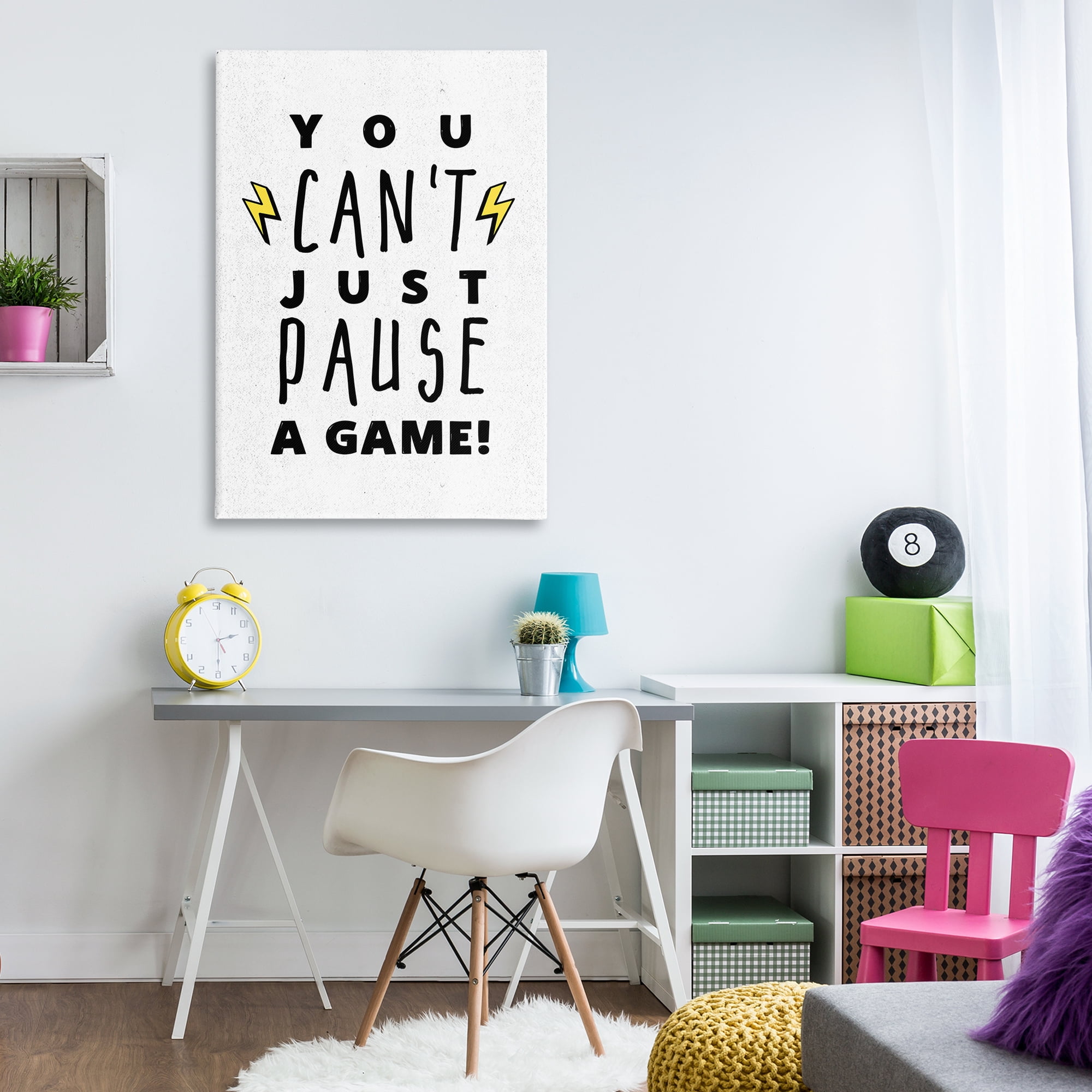 Stupell Industries Just Can't Pause Game Typography Painting Gallery Wrapped Canvas Art Print Wall Art, 30 x 45