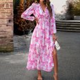 thumbnail image 1 of Vestido Vestido de línea A para mujer, vestido elegante de gasa con abertura lateral, vestido largo de vacaciones con estampado floral Cgtredaw Rosa roja T L para Mujer, 1 of 7