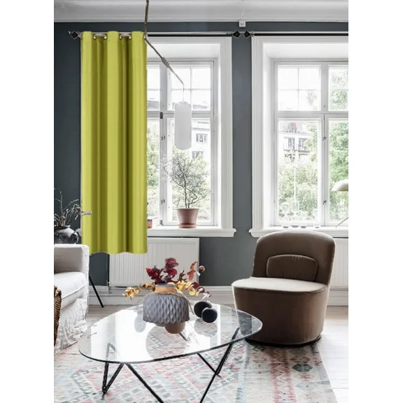 Gorgeous Home Linen (#32) Hotel Quality Silver Grommet Lime Green Faux Silk Blackout Heavy Thick Window 63" Length 1-Panel
