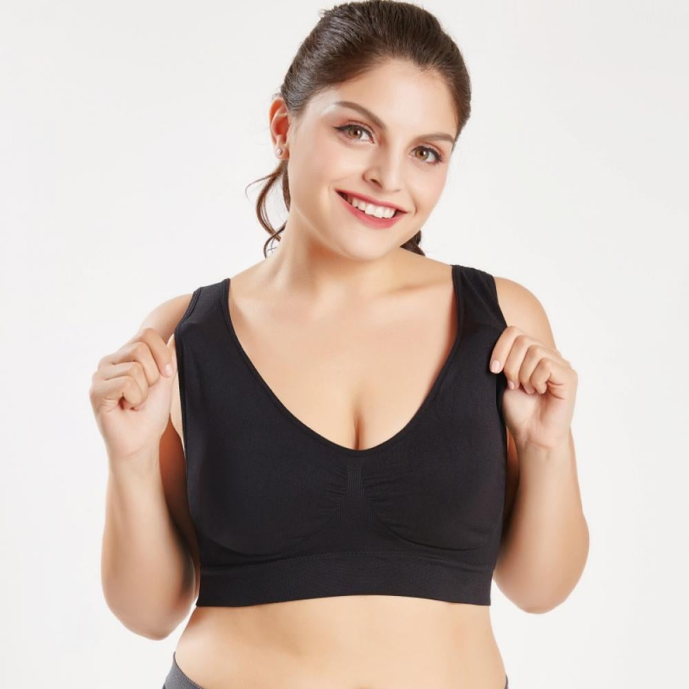 Women Plus Size Solid Color Wire-Free Sport Bra with Pads 2XL 3XL