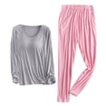thumbnail image 1 of Bowake Pyjamas pour Femmes Ensemble 2 Pcs Col Rond Manches Longues Hauts et Pantalons Ensembles Vêtements de Nuit Pjs avec Coussin de Poitrine, 1 of 6