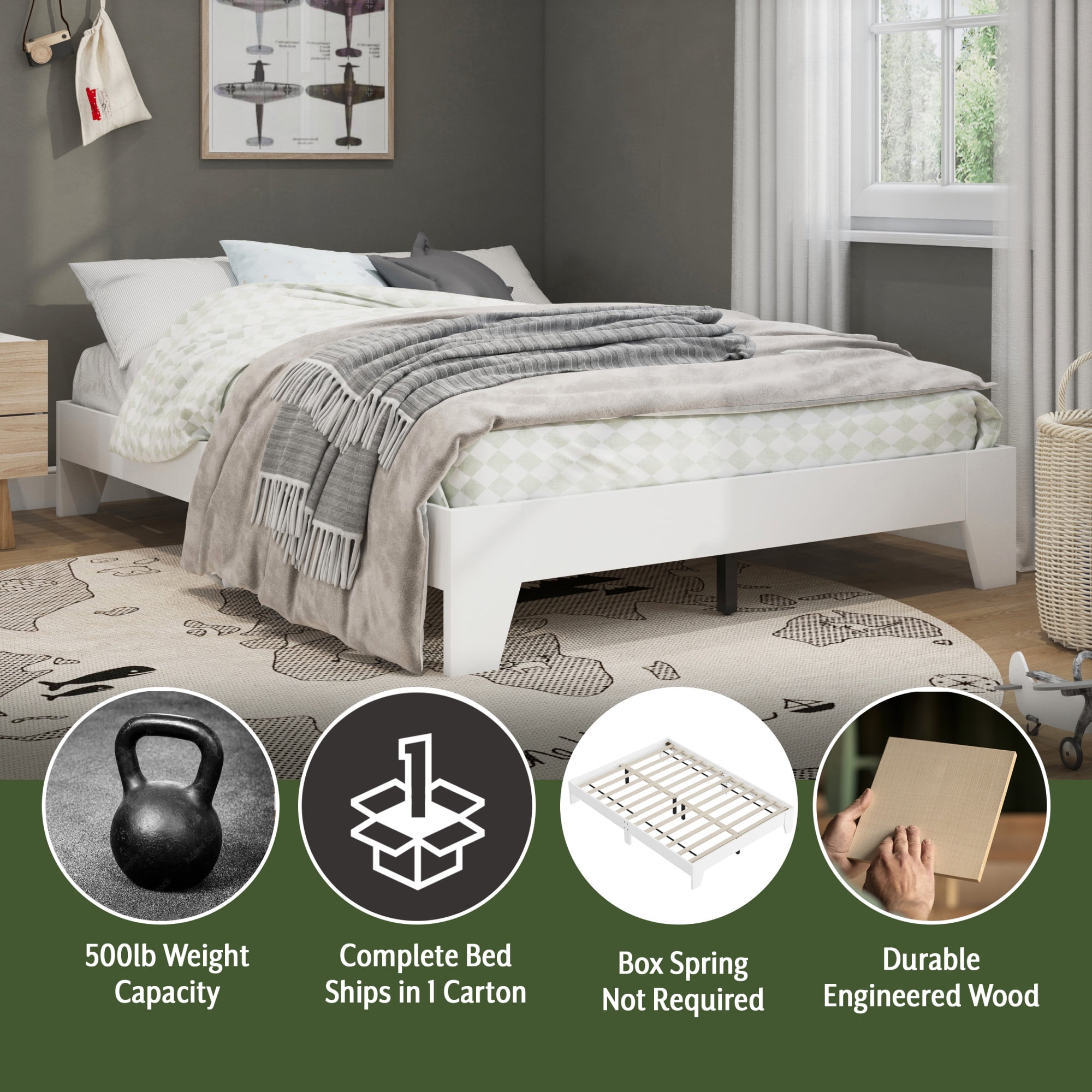 Hillsdale Furniture Casey Full Wood Platform Bed, White