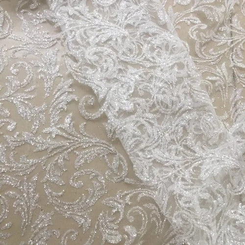 Paillettes Poudre Sequins Floral Transparent Dentelle Tulle Tissu Robe de Soirée Robe de Performance Tissu de Couture 0.5yard