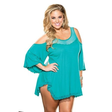 

Full Figure Plus Size Sexy Jersey Knit Open Shoulder Sleepshirt