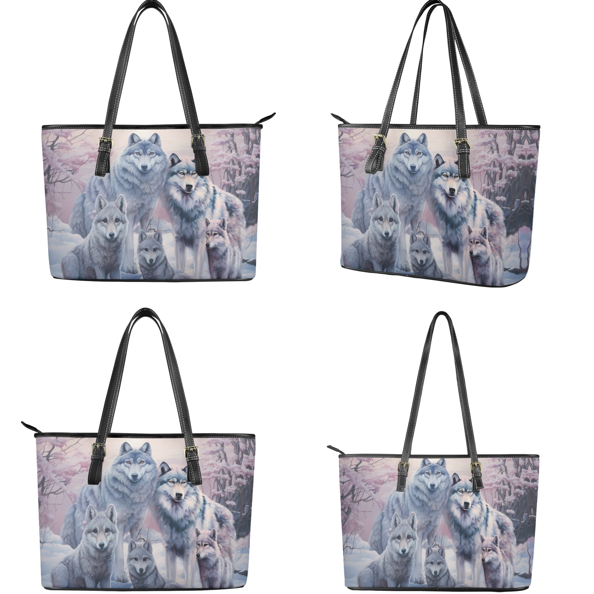 ZUXONGSY Wolf Forest Print Womens Handbag Wallet Set Leather Satchel Purse Handbag with Wristlet Wallet Top Handle Handbag for Ladies