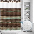 thumbnail image 2 of No Hook Shower Curtain, Brown Teal Wooden Shower Curtains for Bathroom with See Through Top Window, Vintage Farmhouse Retro Art Waterproof & Washable Bath Curtain 60"x72", 2 of 9