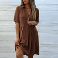 thumbnail image 5 of Summer Dresses for Women V Neck Ruffle Short Sleeve Casual Shift Dress Coffee XL, 5 of 9