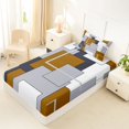 thumbnail image 4 of Homewish Patchwork Geometric Square Twin Sheets,Aesthetic Artwork Bedding,Yellow Gray,3 Pieces,1 Fitted Sheet and 1 Pillowcase, 4 of 6