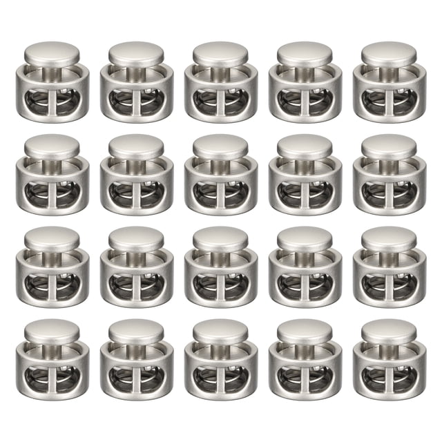 Unique Bargains 30pcs Double Hole Metal Spring Cord Locks Round Toggle Stoppers Stop Sliding Cord Fasteners Locks, Pearl Nickel