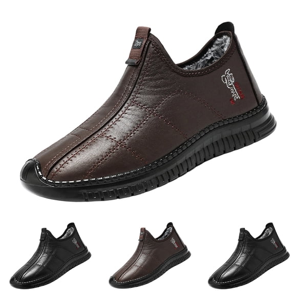 Willtoo Mens Winter Ankle Boots Warm Lined Slip On Casual Shoes Waterproof Non-Slip Comfort Walking Short Booties for Elderly Dad Daily Outdoor Cold Weather