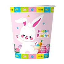 Darzheoy 10Pcs Happy Easter Paper Cups Colorful Eggs Cute Bunny Rabbit Disposable Cups Spring Party Cups for Juice Coffee Hot Cold Drink Home Party Supplies