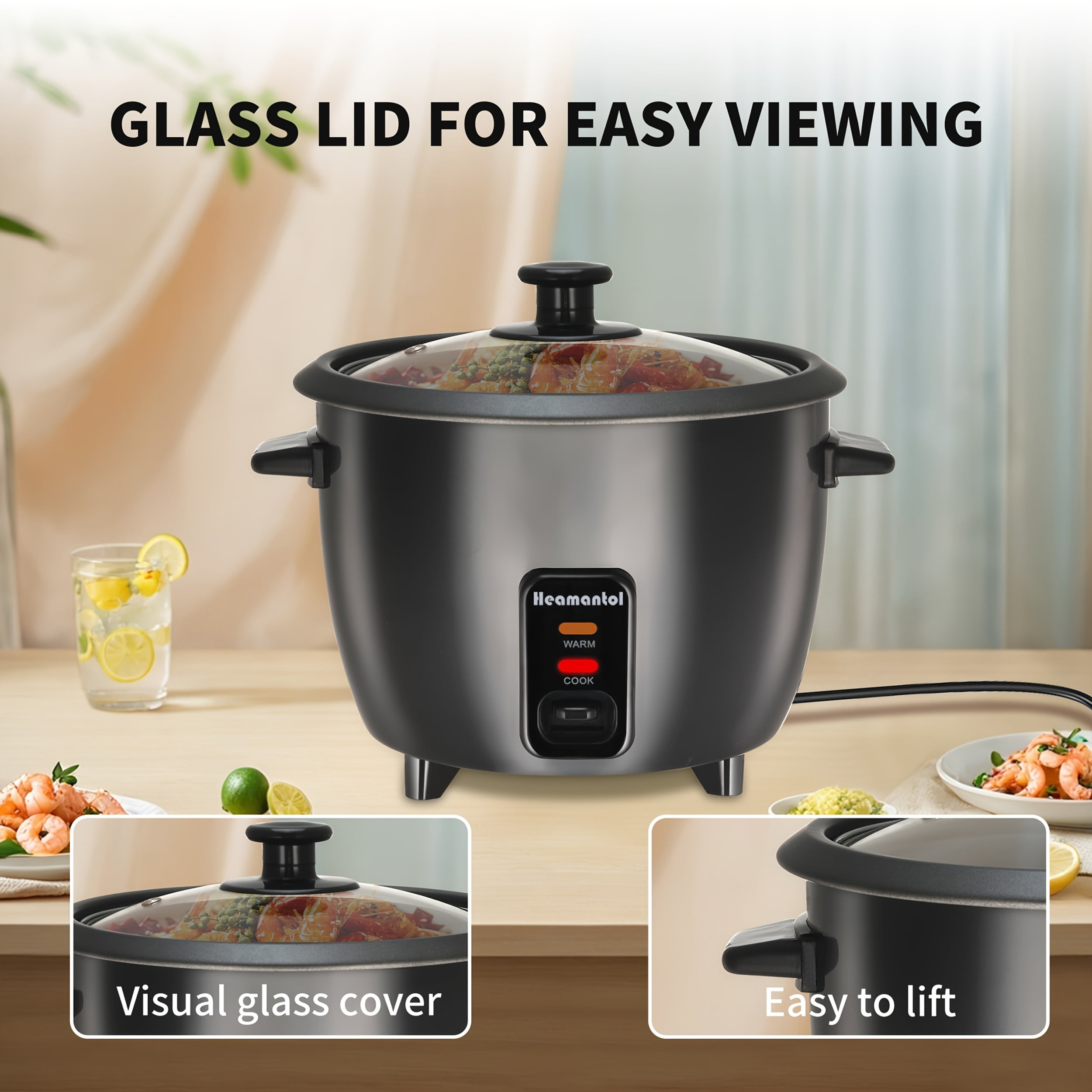 [6-Cup Rice Cooker] 6-Cup Rice Cooker | Detachable Nonstick Pot | Yogurt Maker, Automatic Keep Warm, 1.5 Quarts, 3 Cups Uncooked, One-Touch Operation