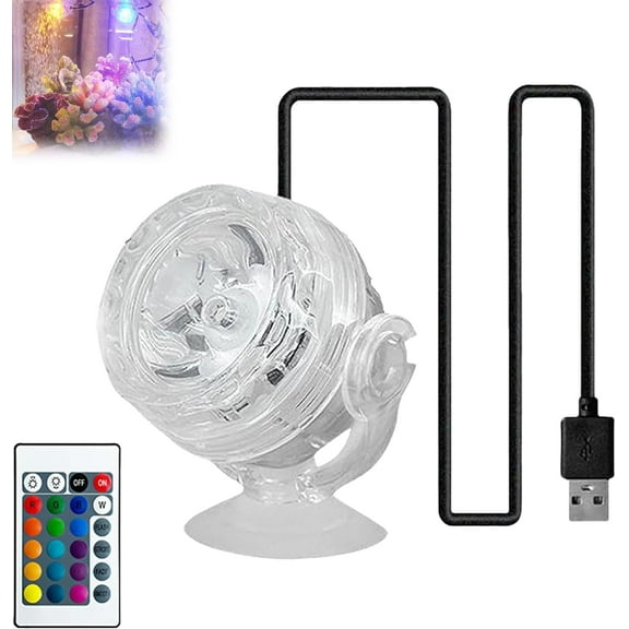 Joyeloo Submersible RGB LED Aquarium Spotlight, 180 Degree Rotating Fish Tank LED Spotlight, 16-Color Remote Contro, USB Powered, for Aquariums, Terrariums & Rockwork