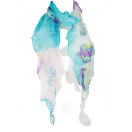 Ruffle Scarf - Lightweight Double Layer 100% Silk Floral Ruffle Summer Silk Scarf for Women by Zodaca Ladies Fashion - Blue/White