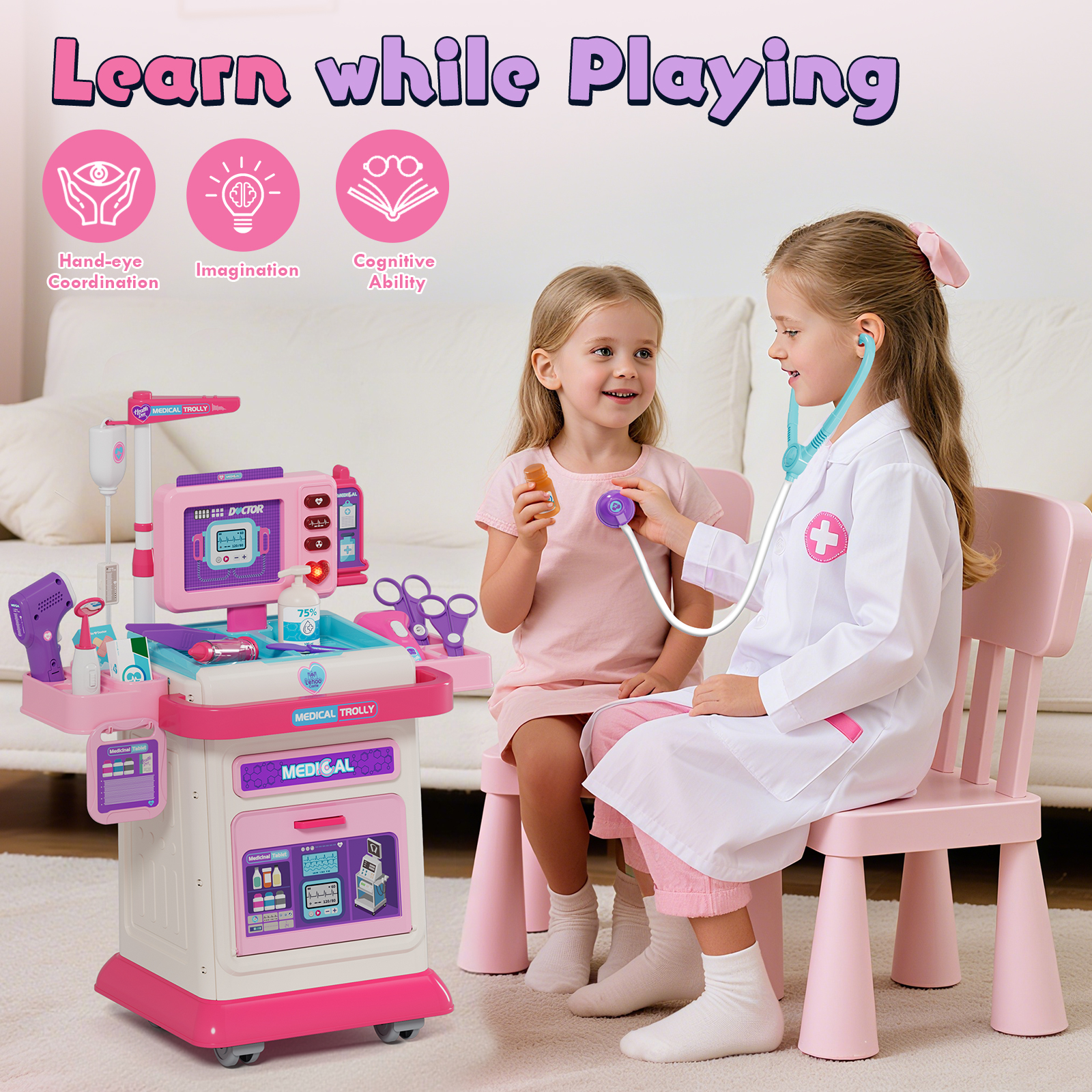 OROLIVING Doctor Kit for Toddlers with Medical Cart photo 2