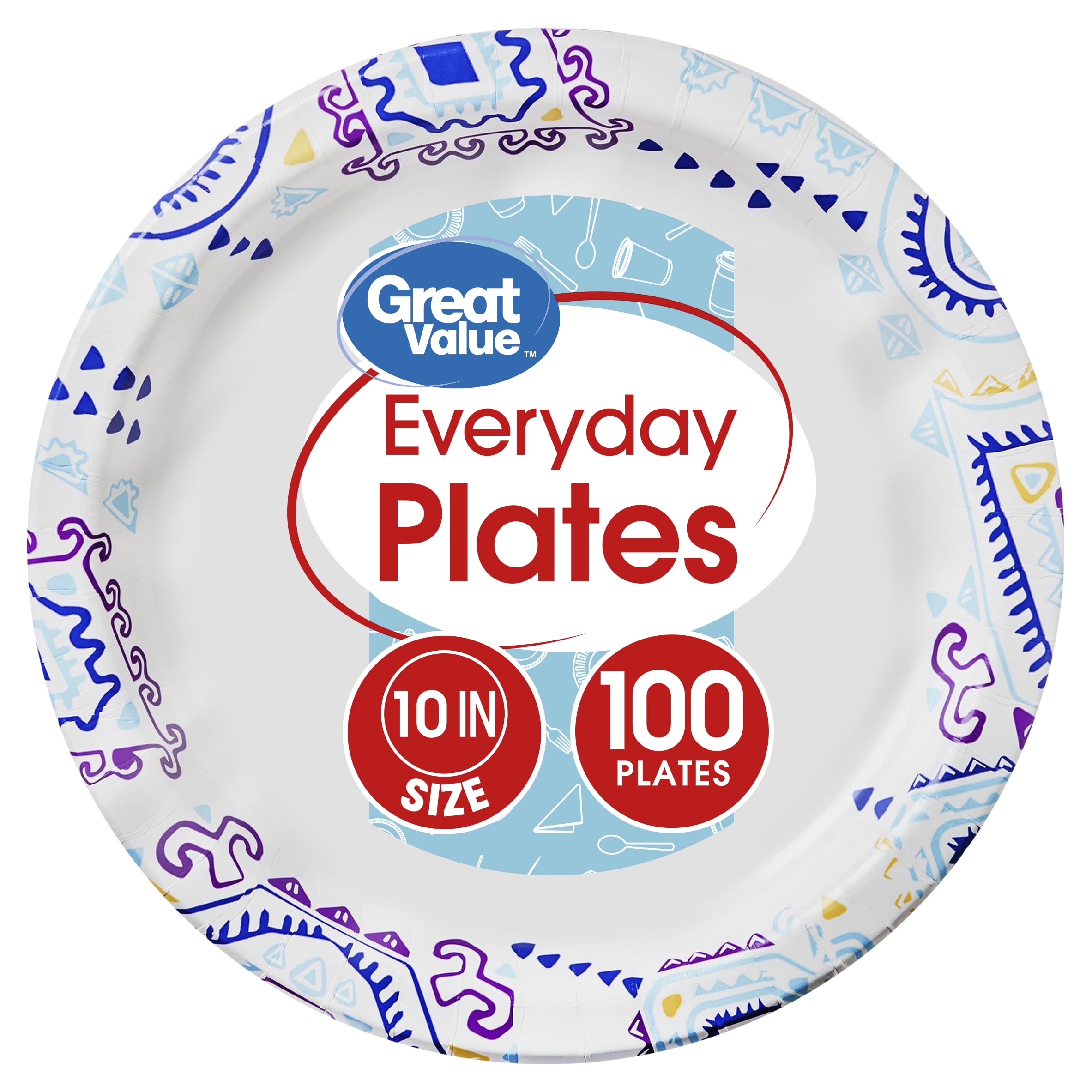 Great Value Everyday Plates, Fiesta Print, 100 Count